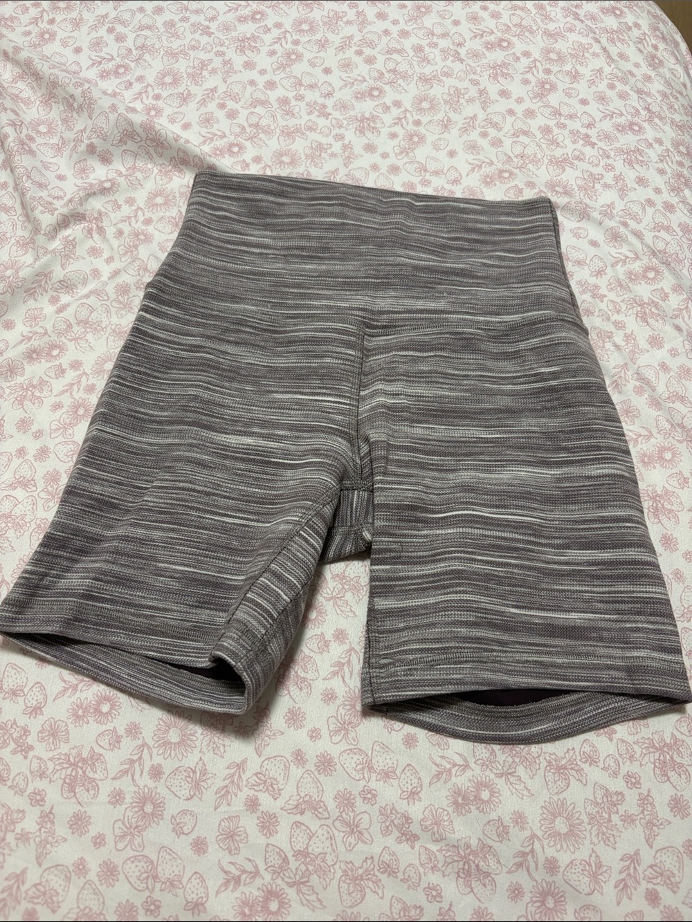 lululemon athletica Gray Striped High-Rise Bike Shorts